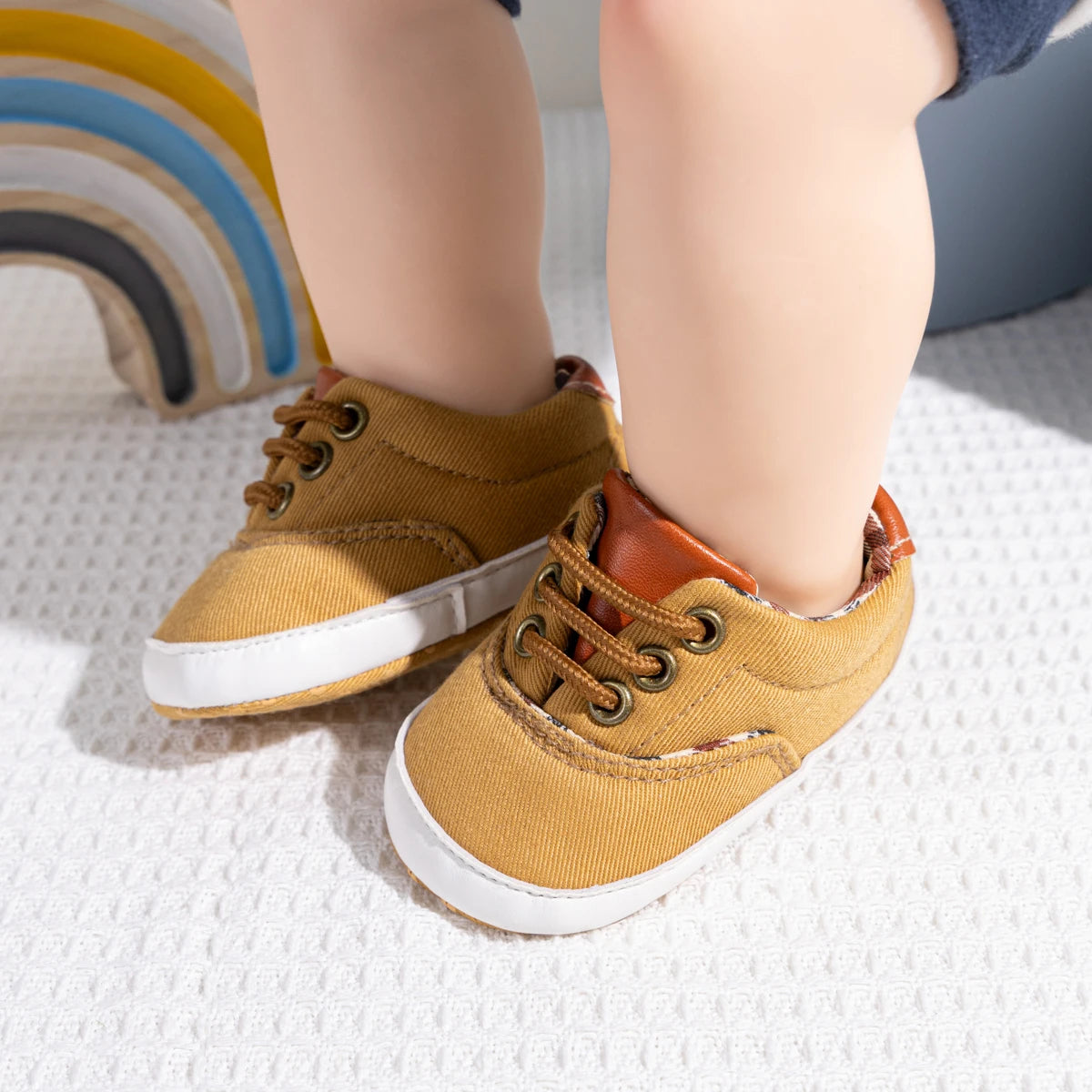 Baby Boy Canvas Shoes Soft Sole Non-Slip First Walkers Infant & Toddler Pre-Walker Sneakers Plaid Lining Lace-Up (0-18M)