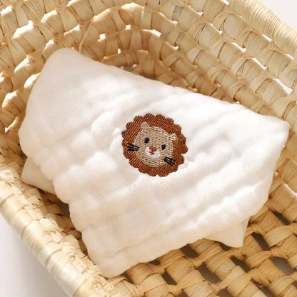 6-Layer Combed Cotton Muslin Washcloths – Ultra Soft & Embroidered (12" x 12")