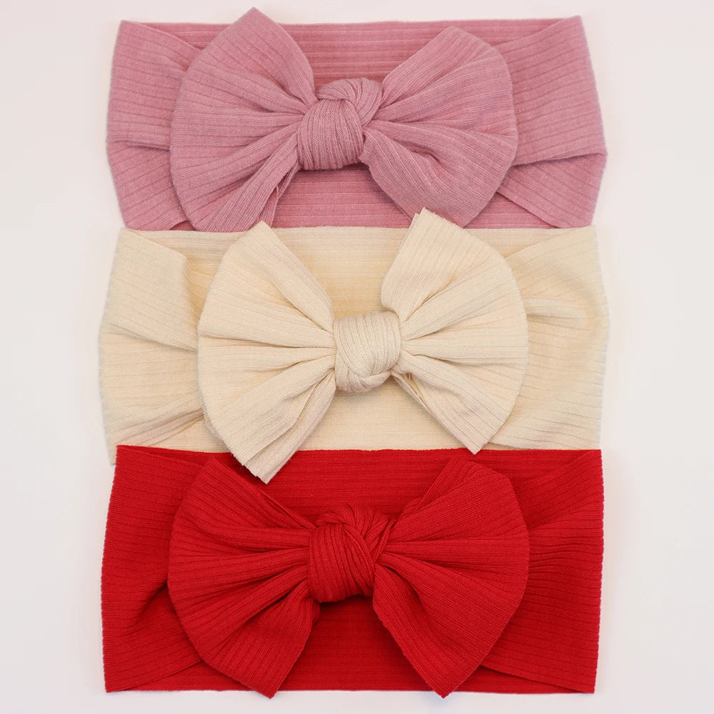 3-Pack Baby Nylon Headbands - Soft Cable Knit Stretchy Bows for Infants & Toddlers (0-3T)