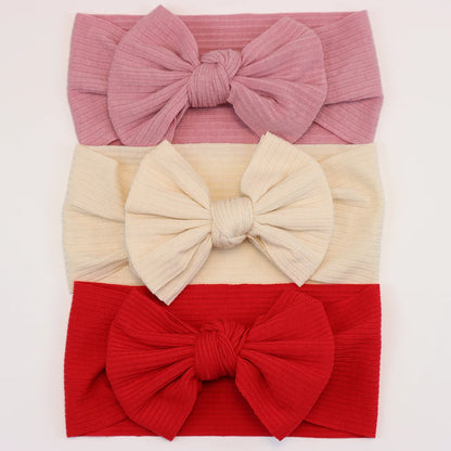 3-Pack Baby Nylon Headbands - Soft Cable Knit Stretchy Bows for Infants & Toddlers (0-3T)