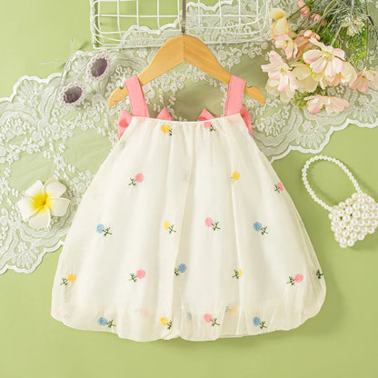 Baby & Toddler Girl Floral Embroidery Summer Princess Dress - Halter Bow Ball Gown (9M-3T)