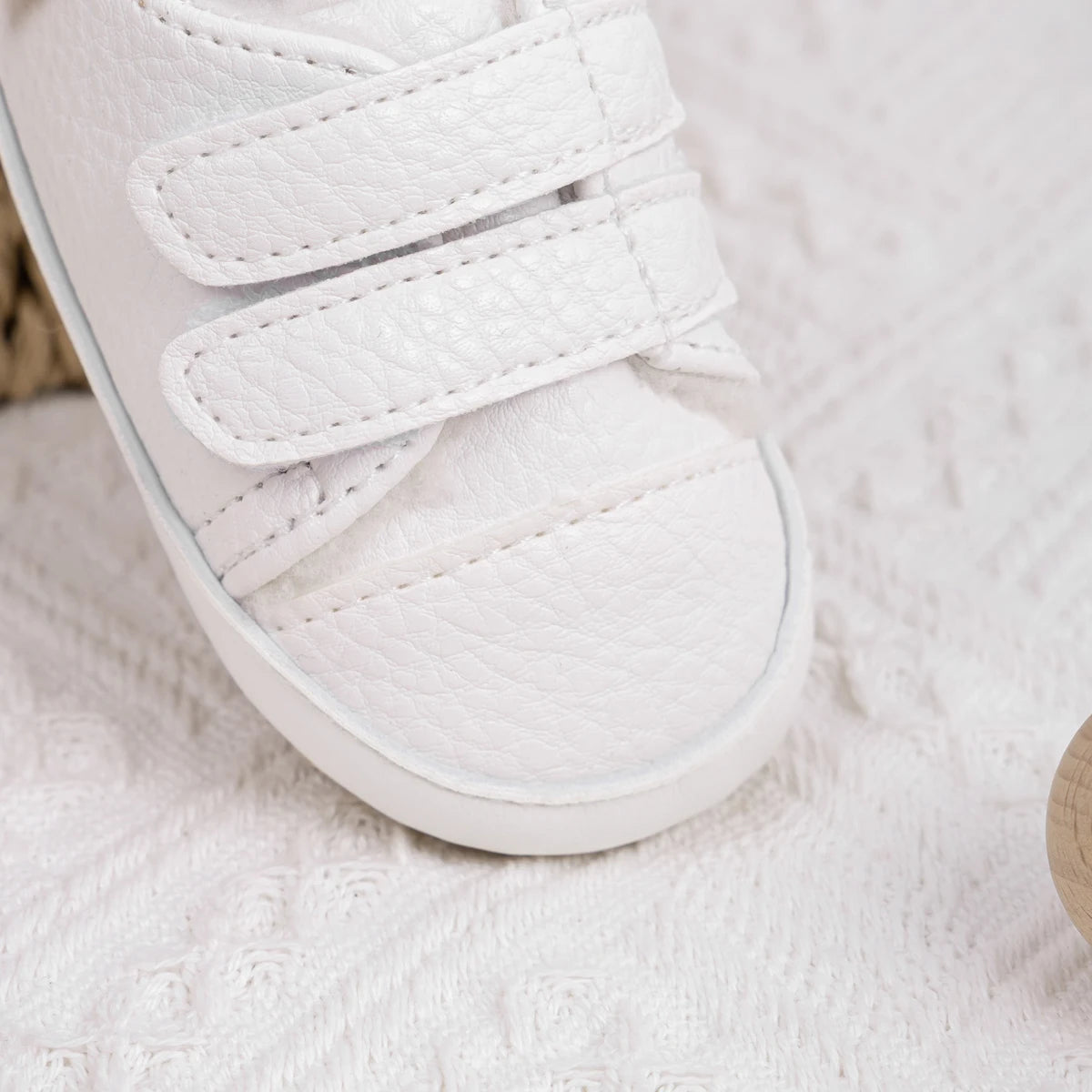 Infant White Fleece-Lined Soft Sole Sneakers - First Walkers (0-18M)