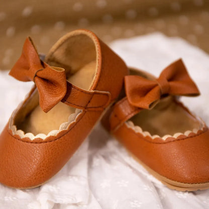 Baby Girl Mary Jane Dress Shoes - Non-Slip Rubber Sole Bowknot First Walkers (0-18M)