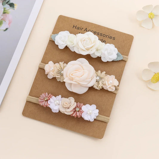 3-Pack Baby Girl Floral Headbands | Soft Nylon Elastic Flower Hair Bows for Infants & Toddlers (3M-8Y)