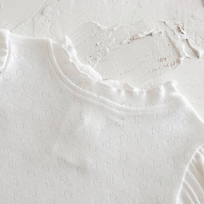 Baby Girl 2-Piece Embroidered Floral Romper Set - White Puff Sleeve Shirt & Camisole Overalls (0-24M)