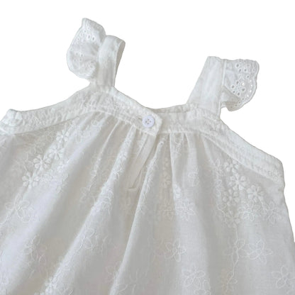 Baby Girls Floral Summer Clothing Set - 2PC Embroidered Eyelet Camisole & Ruffle Bloomer Shorts Outfit (6M-3T)