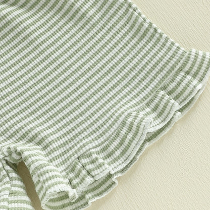 Toddler Baby Girls Striped Ruffle Jumpsuit - Cute Sleeveless Bow Romper (12M-5T)