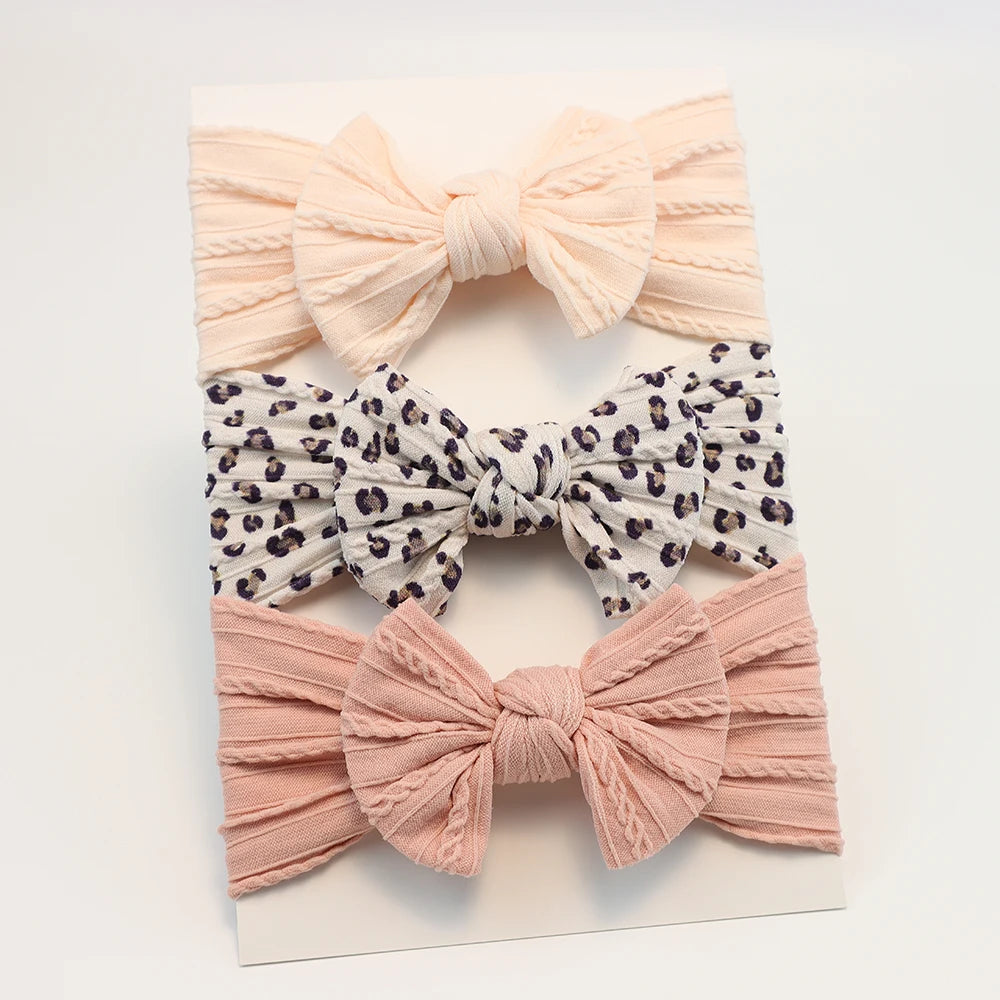 3-Pack Baby Nylon Headbands - Soft Cable Knit Stretchy Bows for Infants & Toddlers (0-3T)