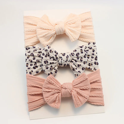 3-Pack Baby Nylon Headbands - Soft Cable Knit Stretchy Bows for Infants & Toddlers (0-3T)