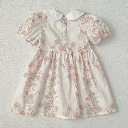 Pink Floral Smocked Sister Matching Outfits - Puff Sleeve Cotton Romper & Princess Dress (3M-6T)