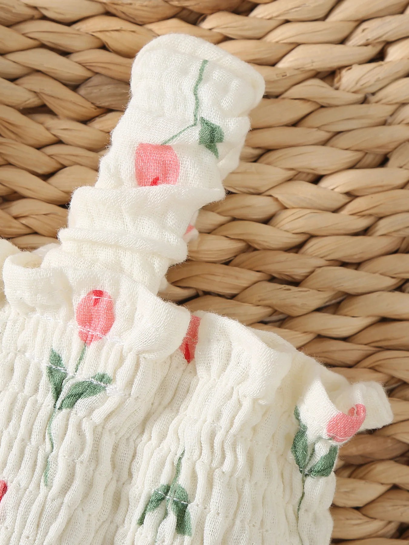 Baby & Toddler Girls Cotton Tulip Print Sleeveless Romper with Matching Sun Hat  (3-24M)