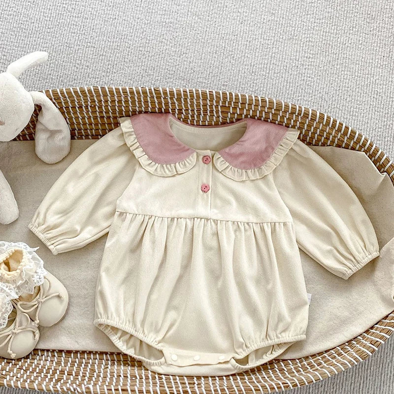 Baby Girl Bunny Ear Easter Bodysuit - Long Sleeve Cotton Jumpsuit (3-24M)