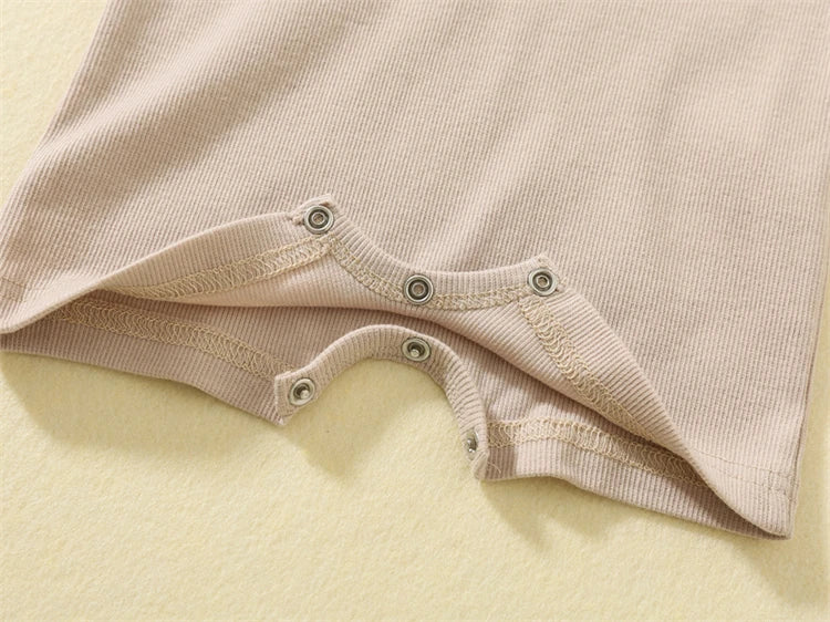 Baby Boy Boutique Ribbed Henley Romper - Knit Cotton Jumpsuit with Natural Wood Buttons (3-24M)