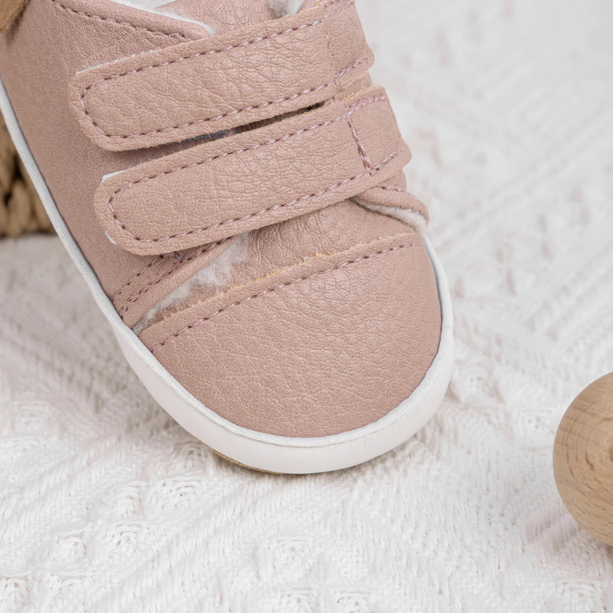 Baby Girl Pink Fleece-Lined Soft Sole Sneakers - First Walkers (0-18M)