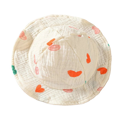 Baby Girl Muslin Cotton Heart Print Romper & Sun Hat Set - Ruffle Summer Bodysuit (3-18M)