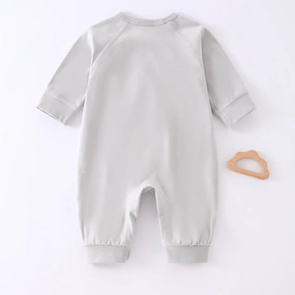 Newborn Kimono Romper & Hat Set - Teddy Bear Patch Long Sleeve Jumpsuit (0-6M)