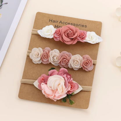 3-Pack Baby Girl Floral Headbands | Soft Nylon Elastic Flower Hair Bows for Infants & Toddlers (3M-8Y)