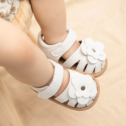 Infant Baby Girl Flower Sandals - Soft Sole Non-Slip First Walkers (0-18M)