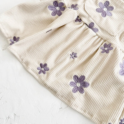 Baby & Toddler Girls Floral Embroidered Corduroy Jumper Dress – Boutique Overall Strap Skirt (6M-3T)