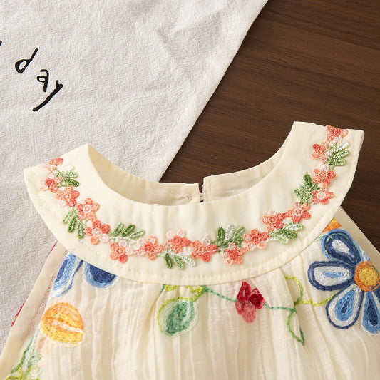 Embroidered Baby Girl Summer Dress - Floral Cotton Sleeveless A-Line Toddler Dress (6M - 4T)