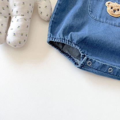 Unisex Baby Striped T-Shirt and Denim Bear Romper Set - 2pc Summer Toddler Outfit (3M-3T)