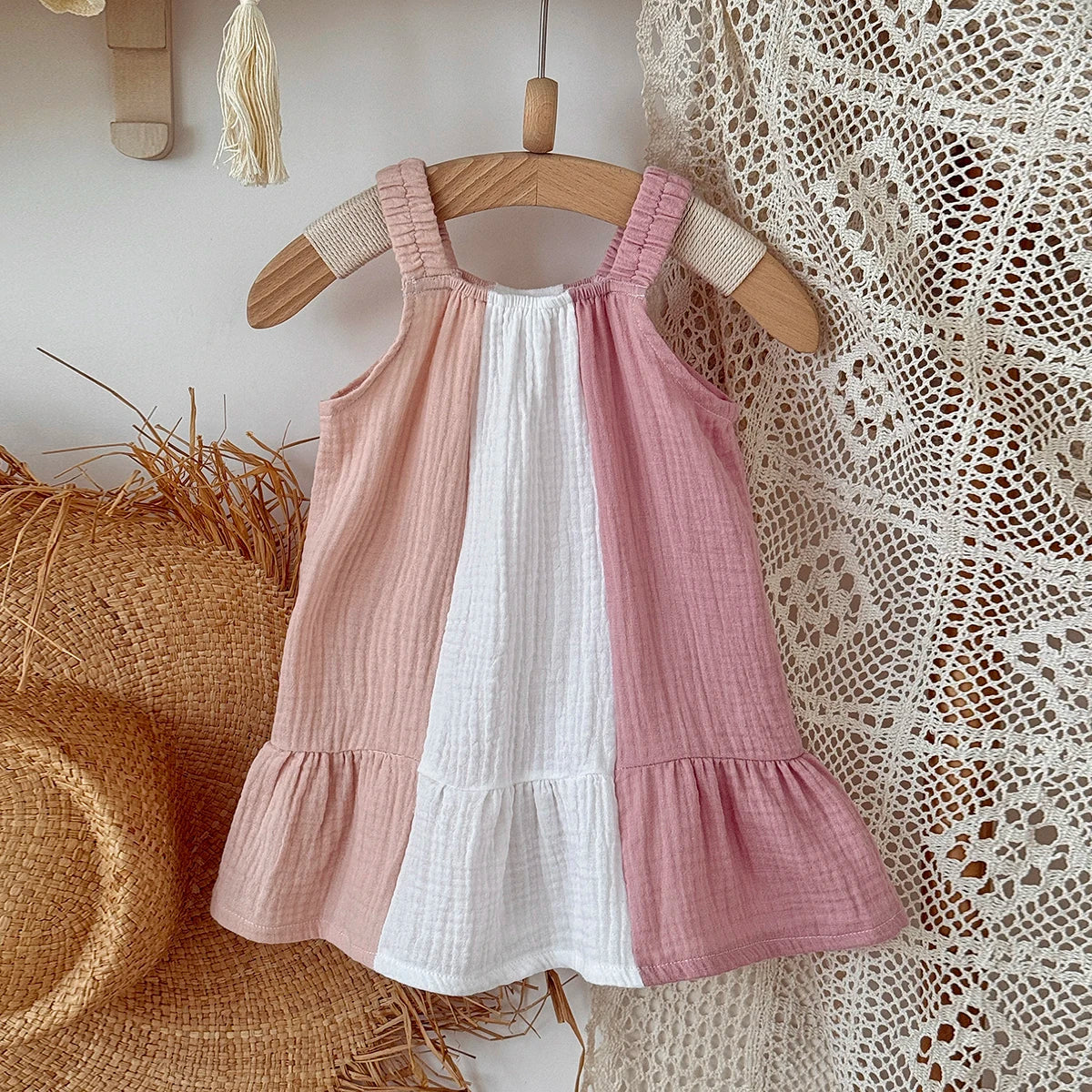 Baby & Toddler Girl 100% Cotton Muslin Tiered Sundress – Sleeveless Pastel Colorblock Boho Summer A-Line Dress (6M-3T)
