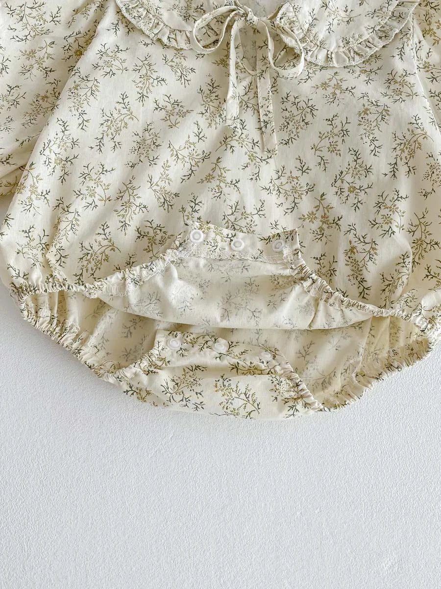 Baby Girl Floral Long Sleeve Bodysuit - Korean Style Peter Pan Collar Romper (0-24 Months)