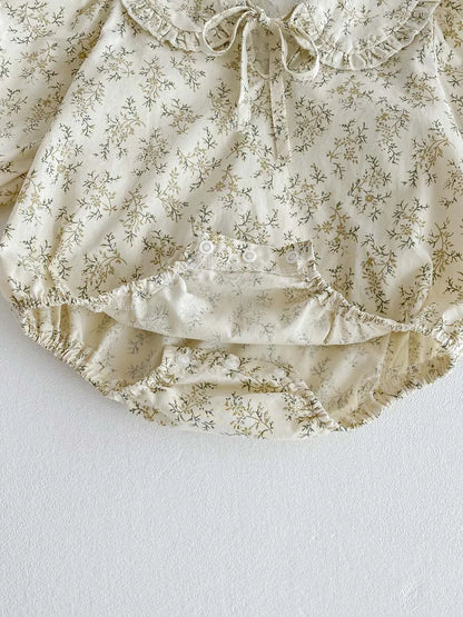 Baby Girl Floral Long Sleeve Bodysuit - Korean Style Peter Pan Collar Romper (0-24 Months)