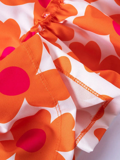 Girls Floral Summer Dress with Ruffled Sleeves & Smocked Waist (2T-6T)