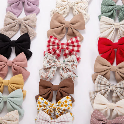 4pc Large Linen Baby Hair Bows - 3.5" Oversized Boutique Fabric Clips