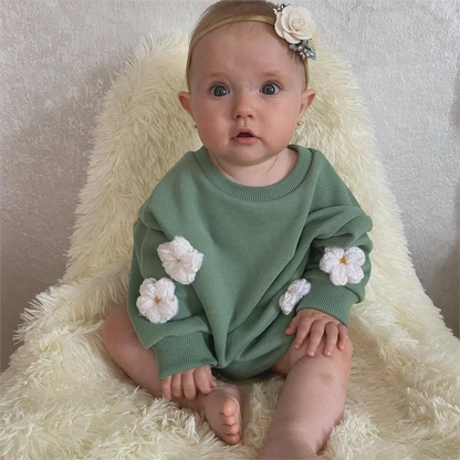 Baby Cotton Sweatshirt Romper - 3D Cloud & Flower Applique (1-18M)