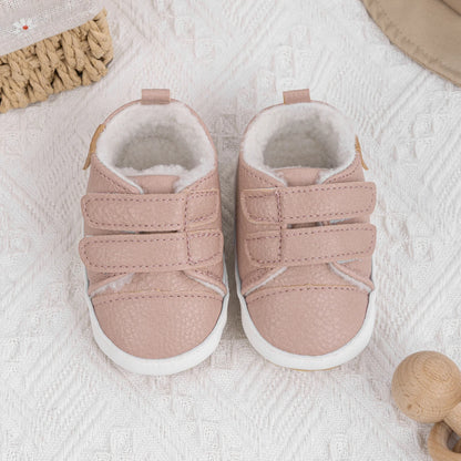 Baby Girl Pink Fleece-Lined Soft Sole Sneakers - First Walkers (0-18M)