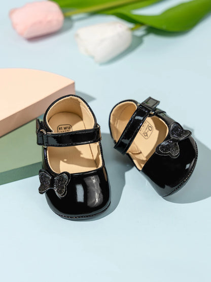 Patent Baby Girl Butterfly Mary Janes: Non-Slip Soft Sole (0-18M)