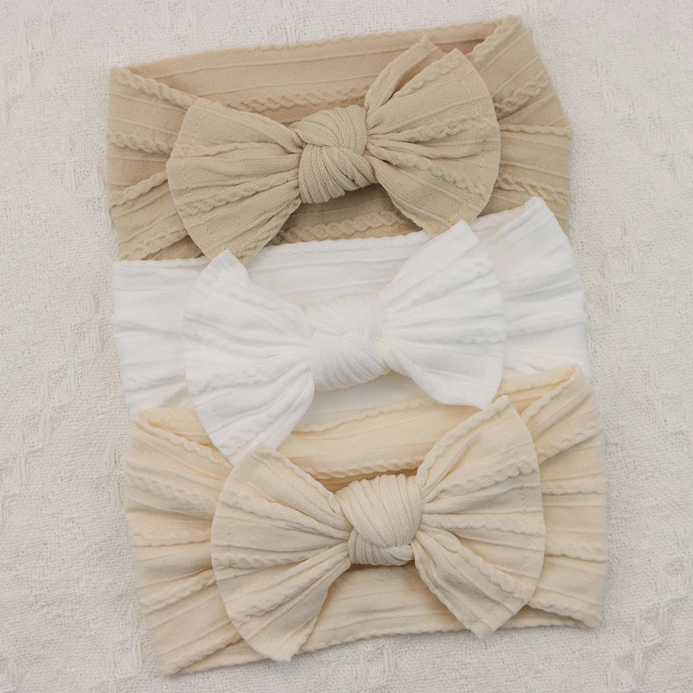 3-Pack Baby Nylon Headbands - Soft Cable Knit Stretchy Bows for Infants & Toddlers (0-3T)