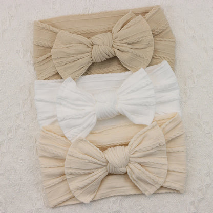 3-Pack Baby Nylon Headbands - Soft Cable Knit Stretchy Bows for Infants & Toddlers (0-3T)