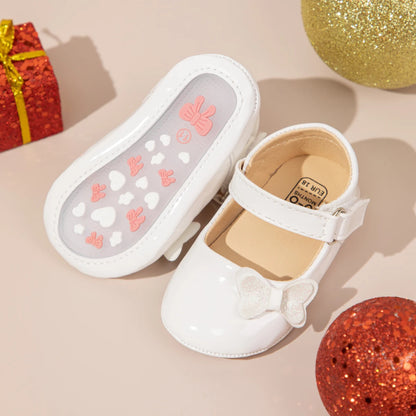 Patent Baby Girl Butterfly Mary Janes: Non-Slip Soft Sole (0-18M)