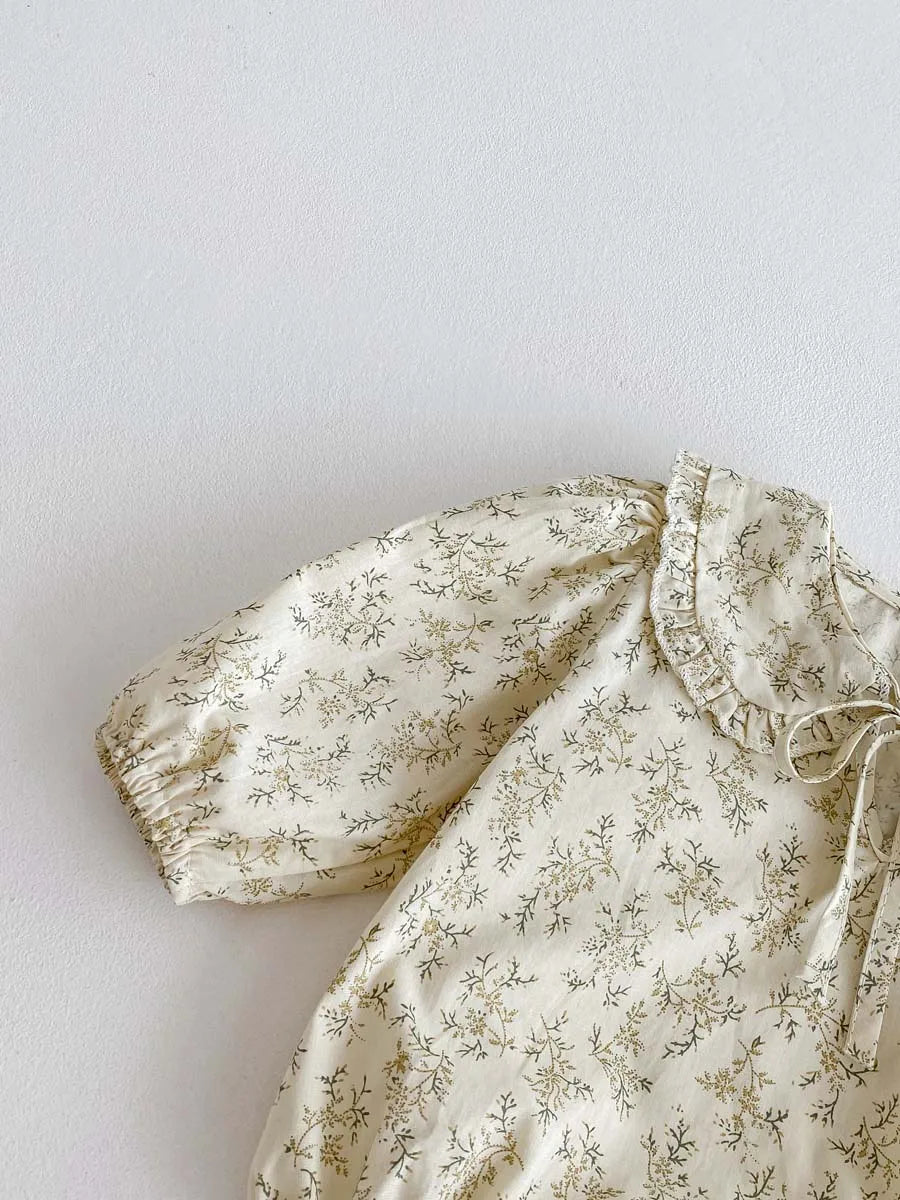 Baby Girl Floral Long Sleeve Bodysuit - Korean Style Peter Pan Collar Romper (0-24 Months)