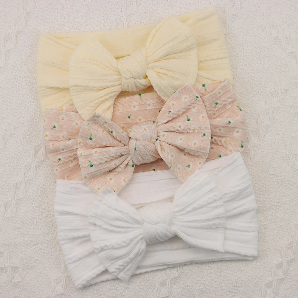 3-Pack Baby Nylon Headbands - Soft Cable Knit Stretchy Bows for Infants & Toddlers (0-3T)