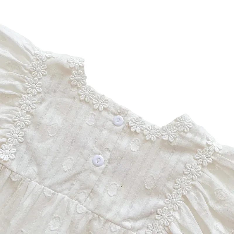 Embroidered Floral Flutter Sleeve Baby Romper – White Eyelet Cotton One-Piece (3M-24M)