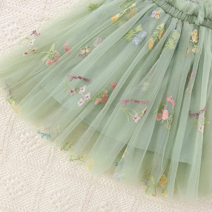 Fairy Princess Tulle Dress - Sage Green Floral Embroidery (6M-5T)