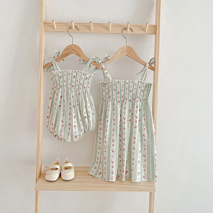 Toddler & Girls Cottage Floral Smocked Sundress - Adjustable Tie Shoulder Cotton Dress (18M-7Y)