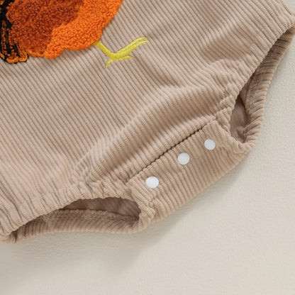 Unisex Baby Rooster Embroidery Corduroy Romper - Sleeveless Beige Overalls Bodysuit (0-12M)