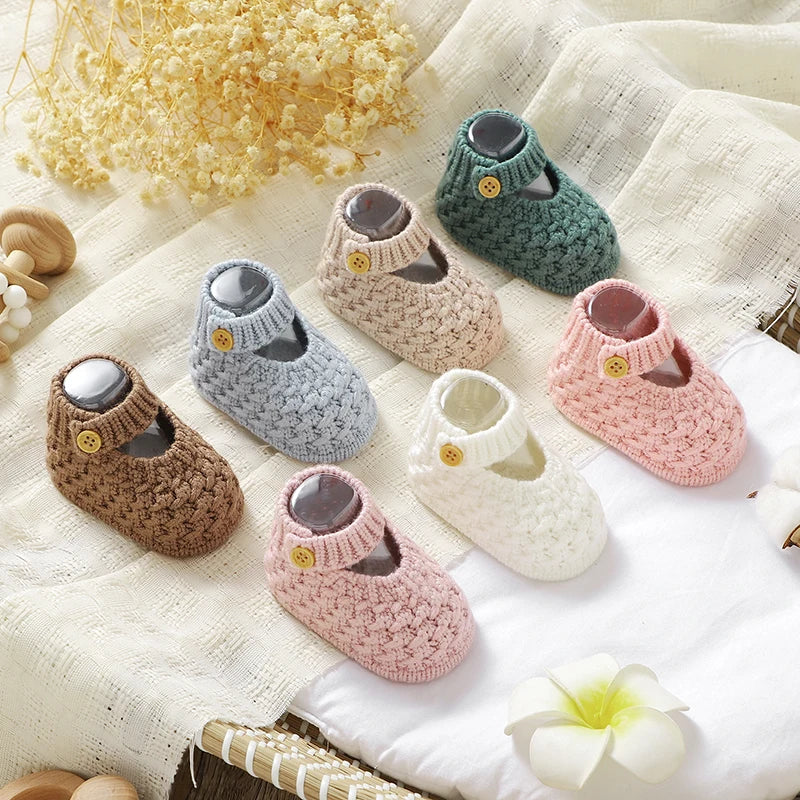 Soft Knit Mary Jane Baby Booties - Infant Pre-Walker Shoes (0-18M)