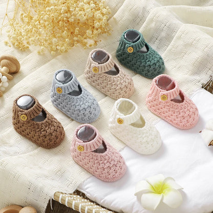 Soft Knit Mary Jane Baby Booties - Infant Pre-Walker Shoes (0-18M)