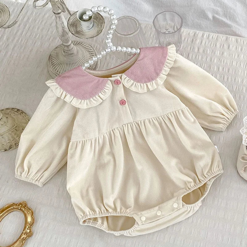 Baby Girl Bunny Ear Easter Bodysuit - Long Sleeve Cotton Jumpsuit (3-24M)