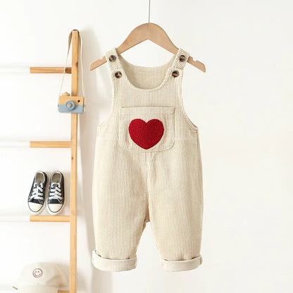 Toddler Corduroy Overalls – Heart Embroidery & Print Bib Pants (9M-4T)