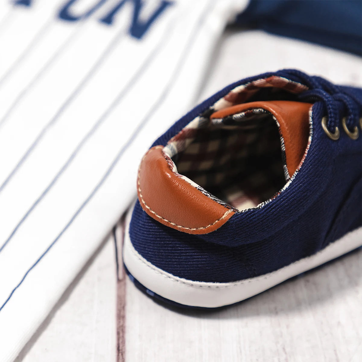 Baby Boy Canvas Shoes Soft Sole Non-Slip First Walkers Infant & Toddler Pre-Walker Sneakers Plaid Lining Lace-Up (0-18M)