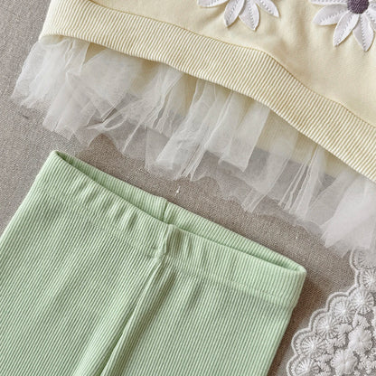 Baby Girl 2-Piece Spring Outfit | Daisy Embroidered Tulle Hem Top & Ribbed Leggings (6M-3T)