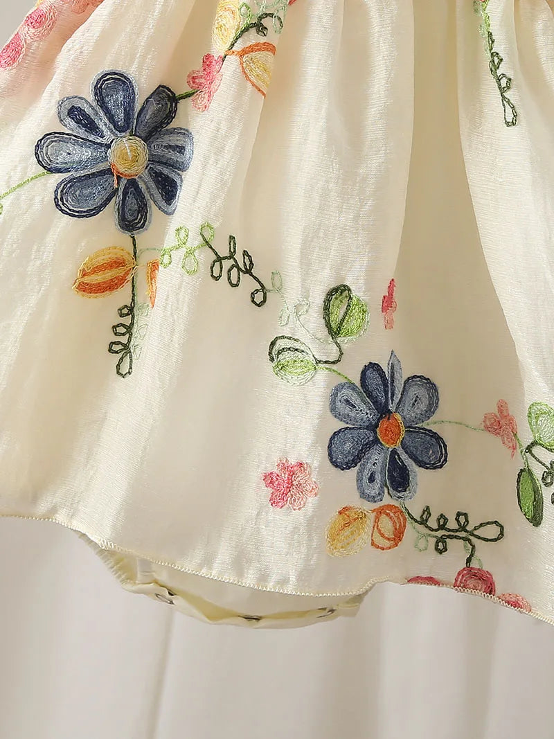 Baby Girl Floral Embroidery Summer Romper Dress - Sleeveless Cotton Bodysuit (3-24M)