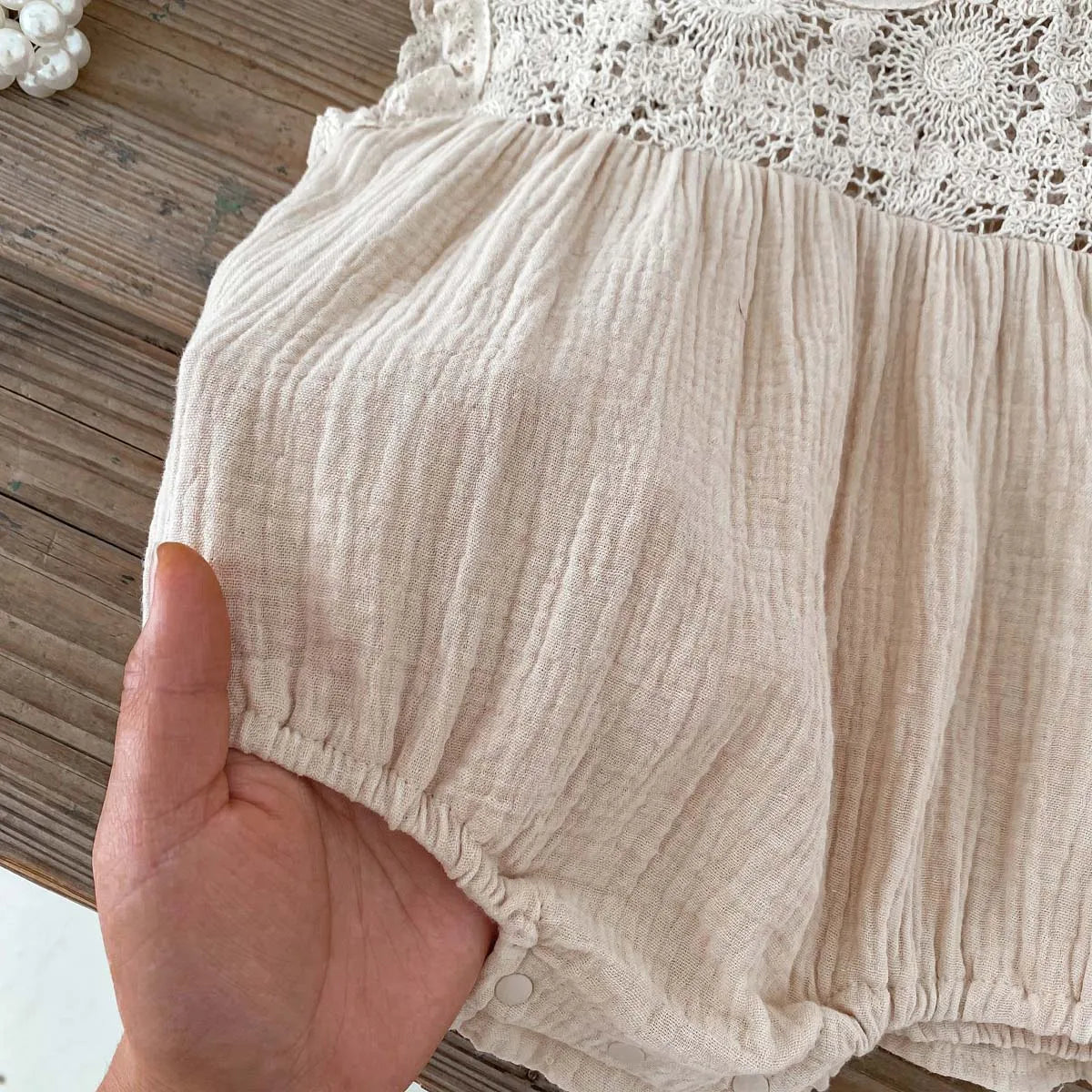 Vintage Cottagecore Baby Girl Lace Romper - Boho Muslin Summer Jumpsuit & Sunsuit (0-18M)